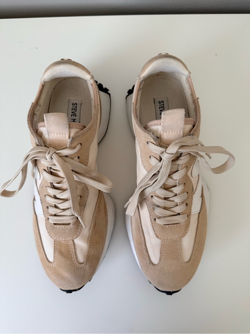 Steve Maden Beige Nude Flatform Sneakers - Retro Runner - Size 8.5 Suede Nylon